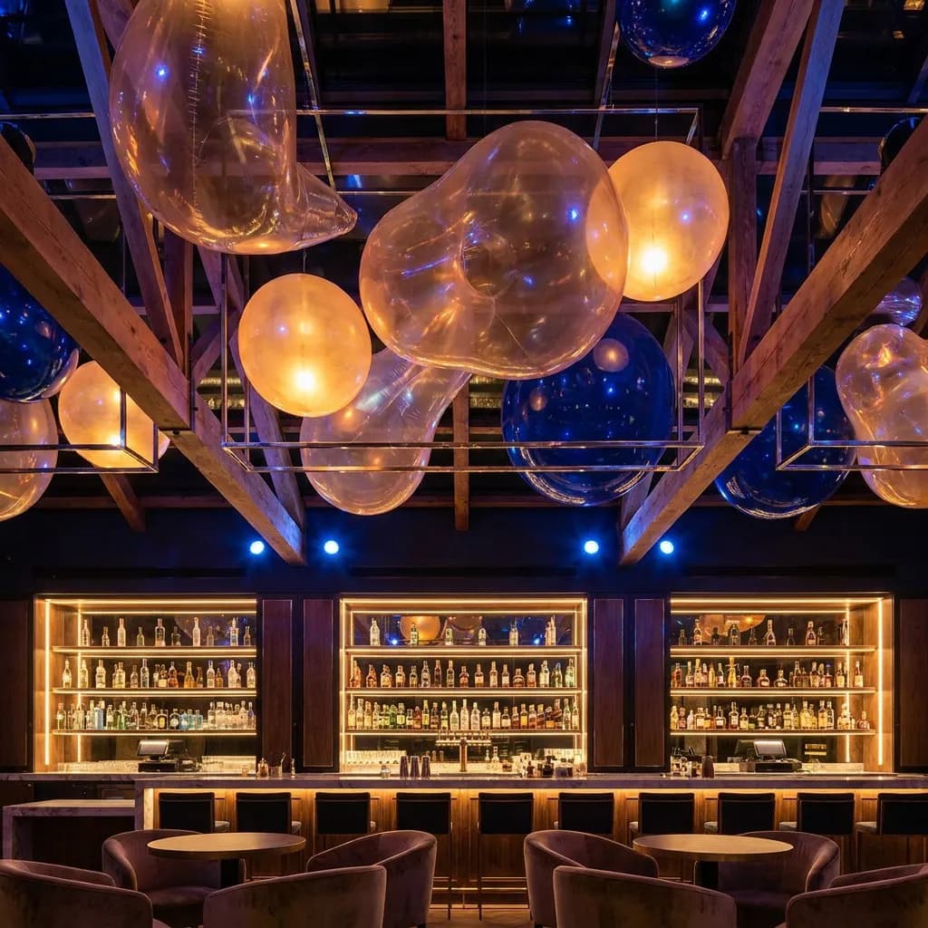 Custom inflatable ceiling installations in upscale cocktail bar interior | InflatCustom Blog