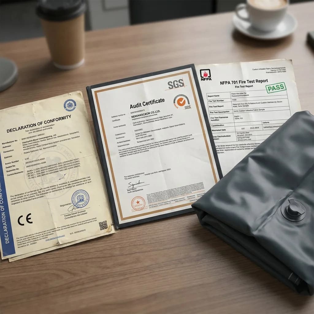 CE, SGS and NFPA 701 fire safety certification documents for custom inflatables | InflatCustom Blog