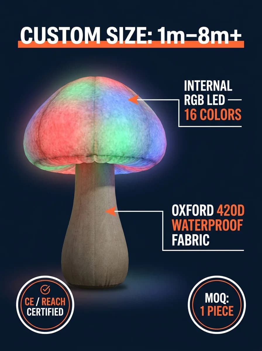 Custom Inflatable LED Mushroom Features and Certifications Detail | InflatCustom