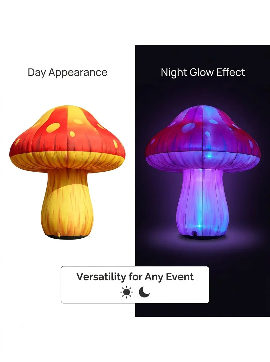 Custom Inflatable LED Mushroom Day Night Effect Comparison | InflatCustom
