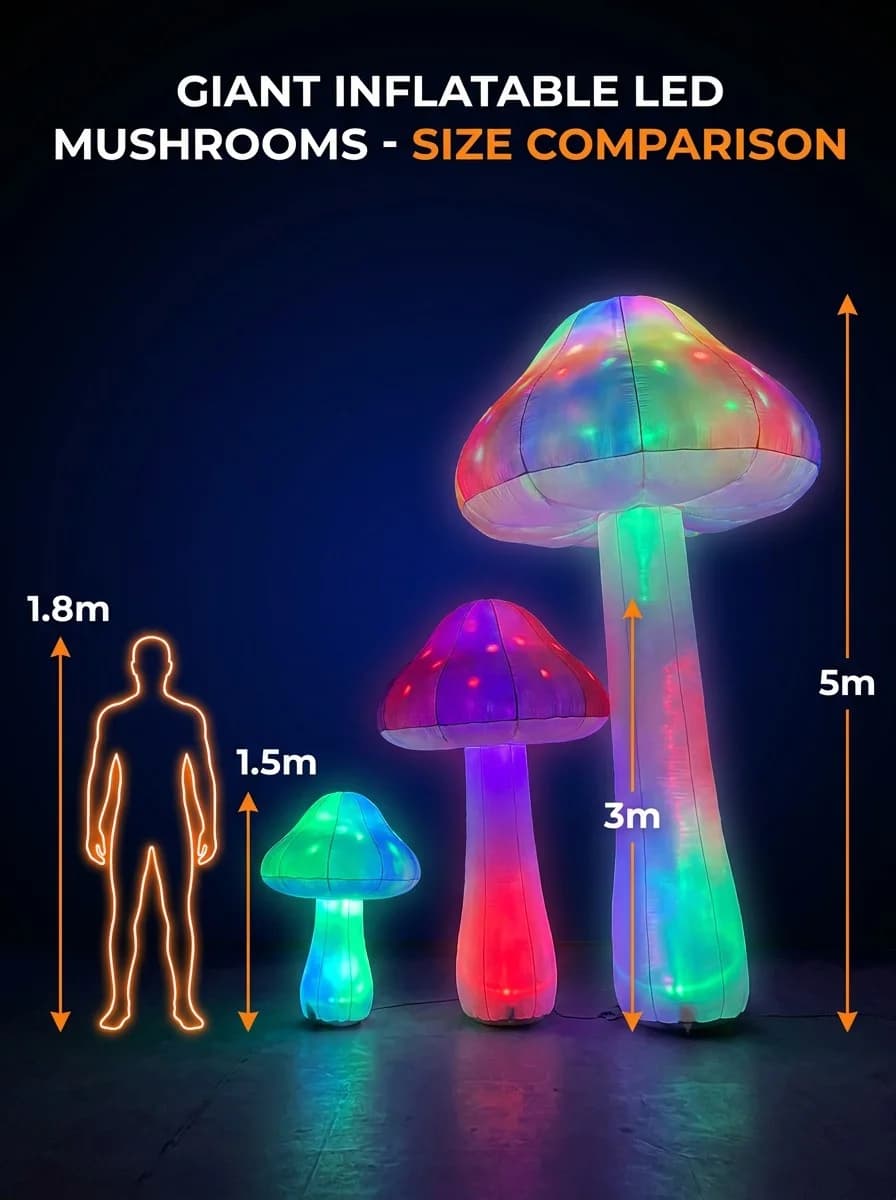 Custom Inflatable LED Mushroom Size Reference Comparison | InflatCustom