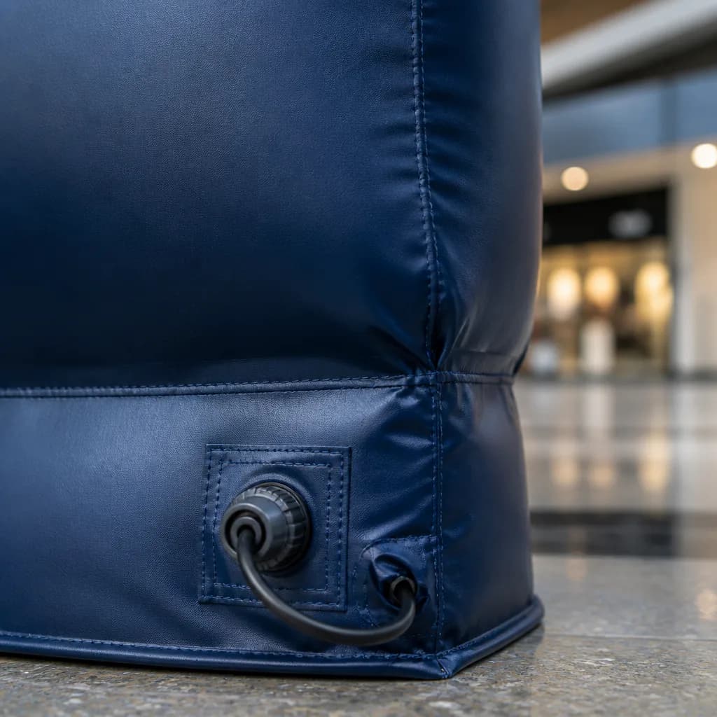 Close view of inflatable logo sign material and concealed base connection
