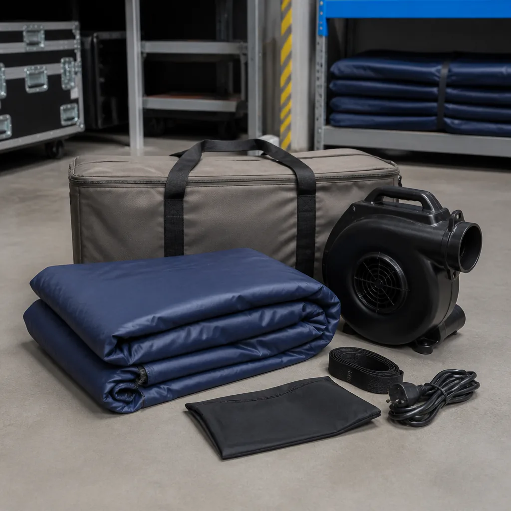 Illustrative packing kit for a compact inflatable logo sign