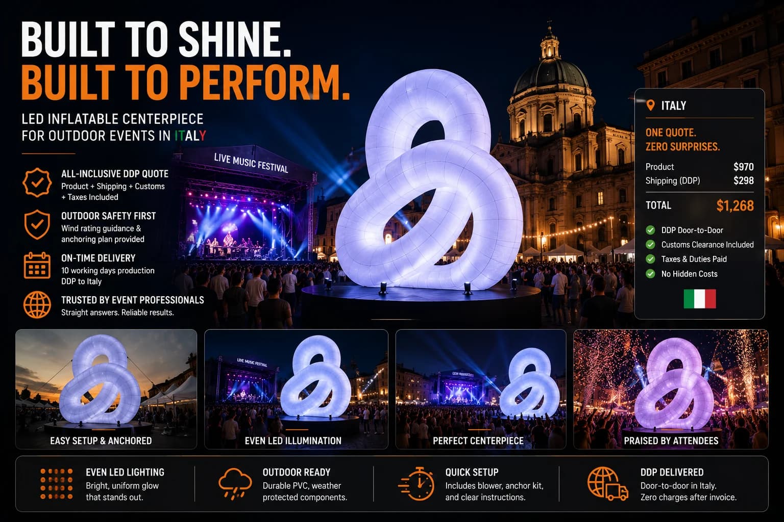 LED Inflatable Centerpiece with One-Number DDP Quote for an Italian Outdoor Event Gallery 4