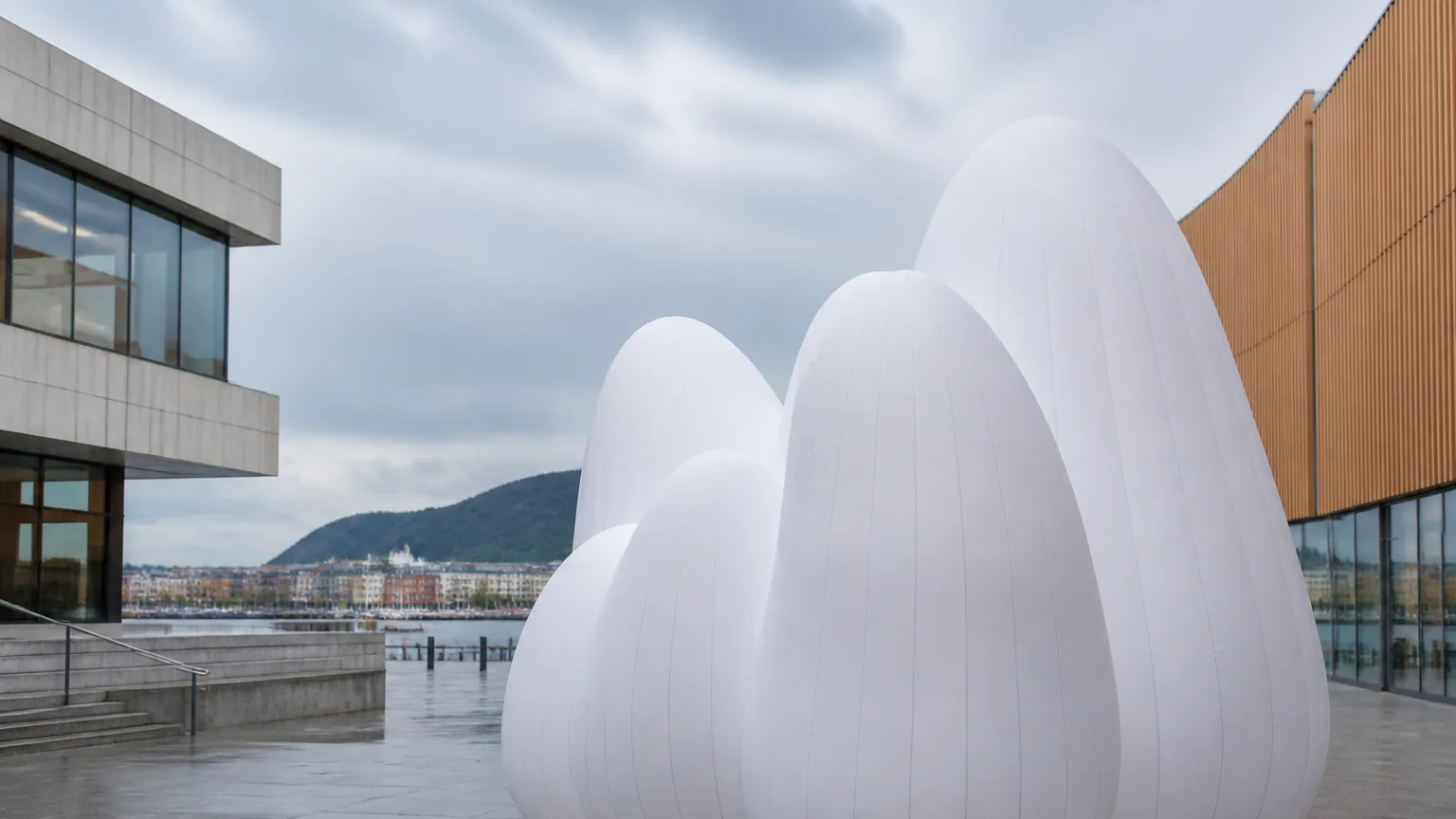 Minimal white inflatable art installation for Norway public event planning