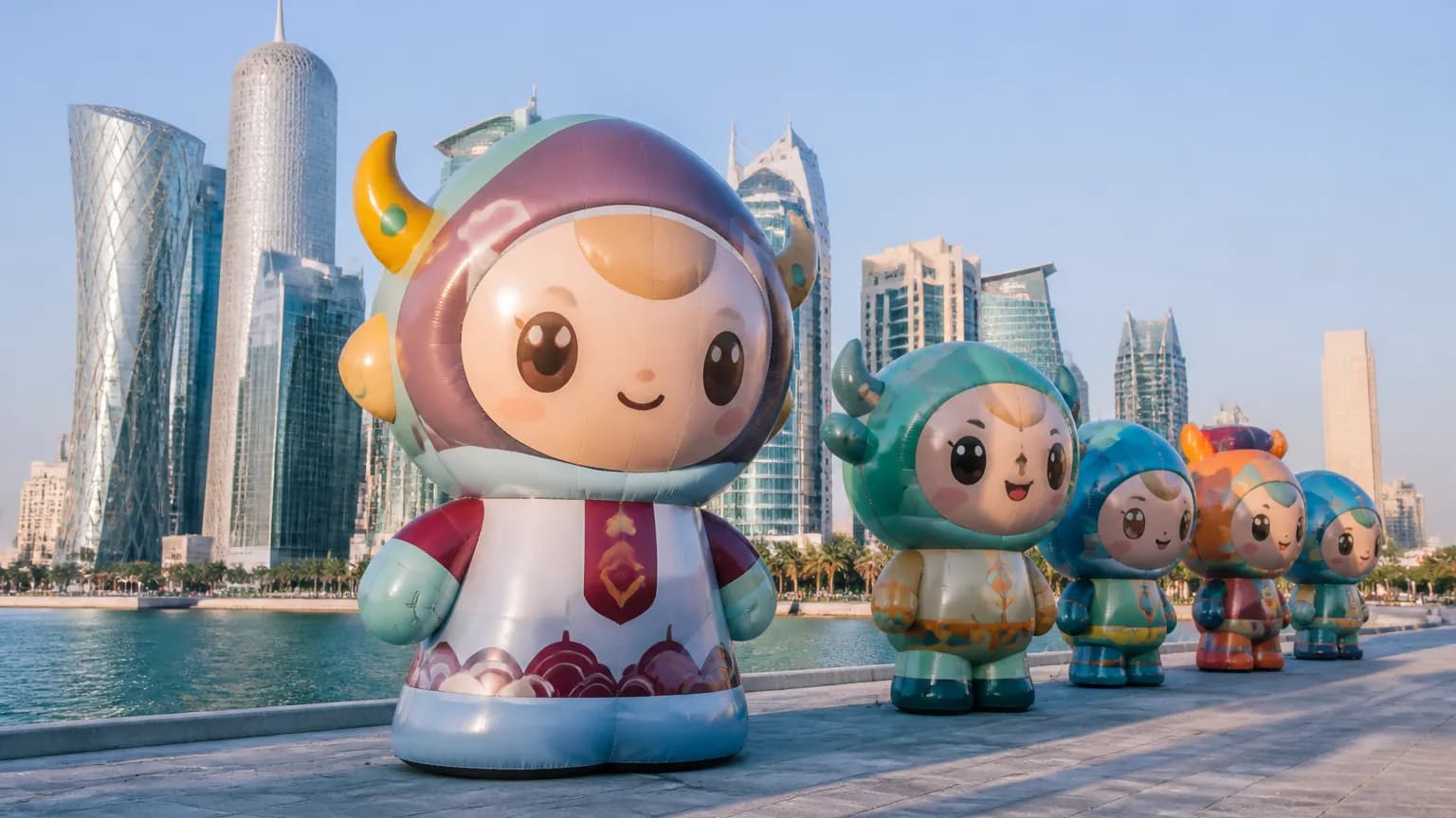 Custom inflatable festival character display for Qatar events