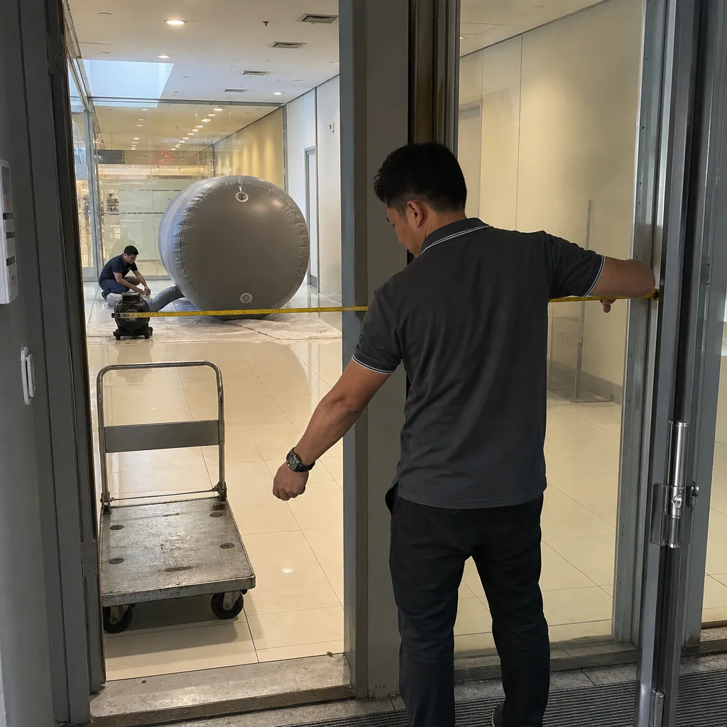Mall clearance check for a compact custom inflatable product display
