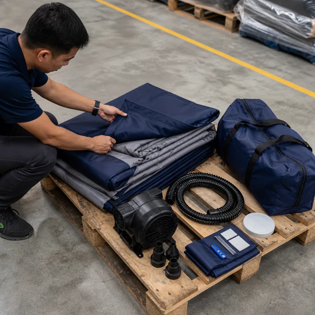 Packing and reuse kit for an inflatable product display