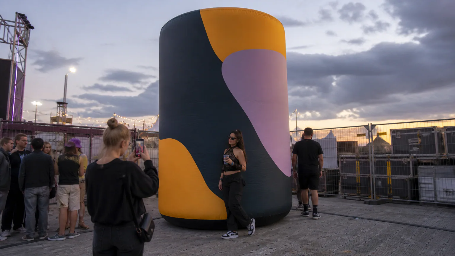 Custom inflatable product replica used as a festival brand-activation photo zone
