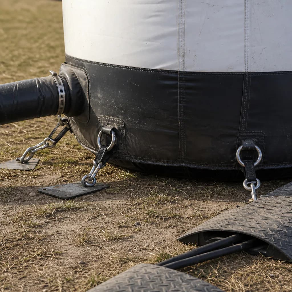 Inflatable product replica connection and secure setup detail