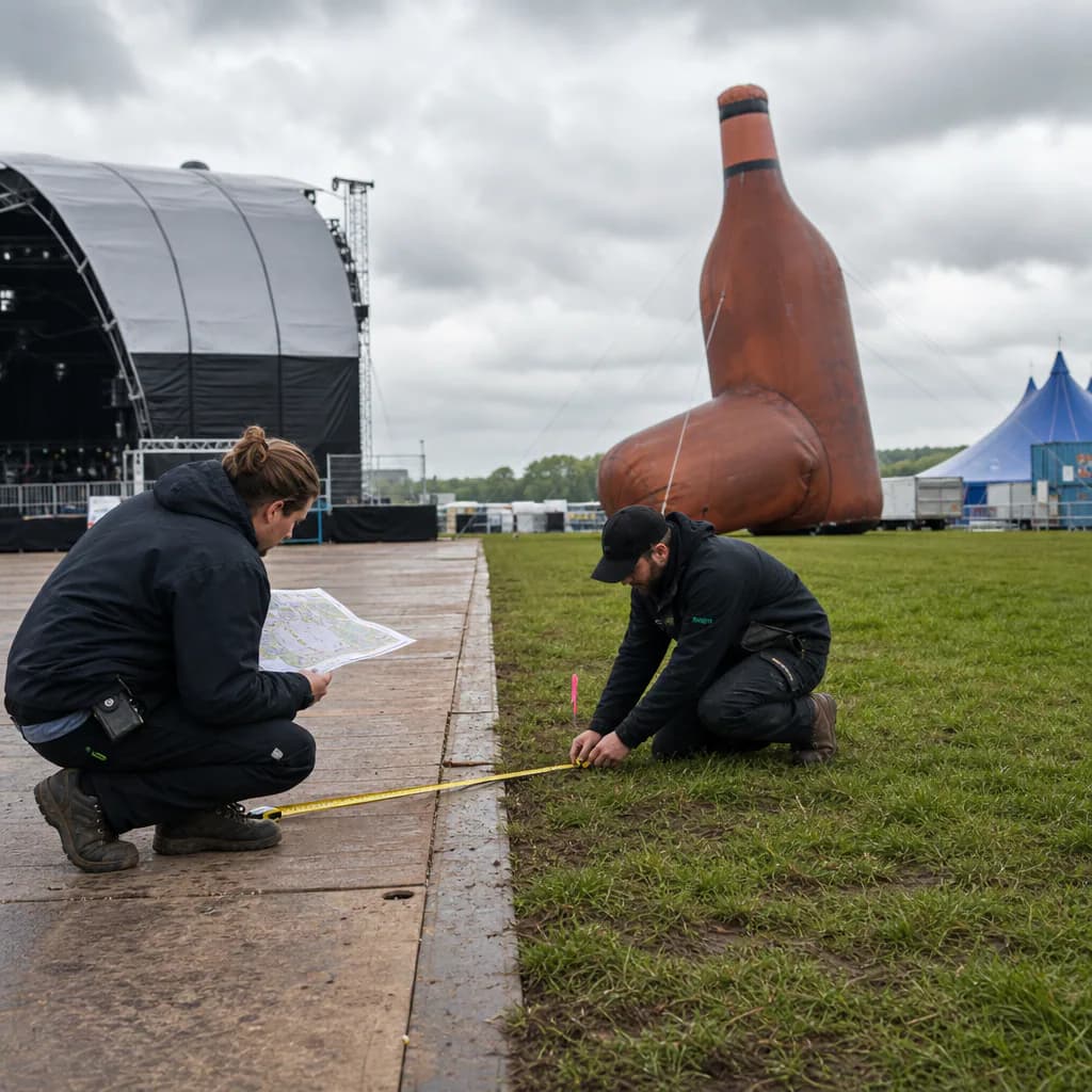 Festival sightline and safe-placement planning for a custom inflatable product replica