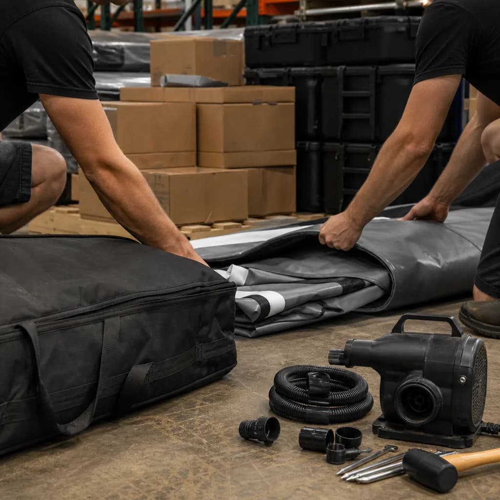 Touring packing detail for a reusable custom inflatable product replica