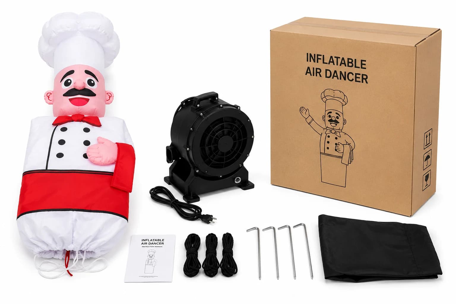 Giant Inflatable Chef Air Dancer Package Contents with Blower and Accessories | InflatCustom