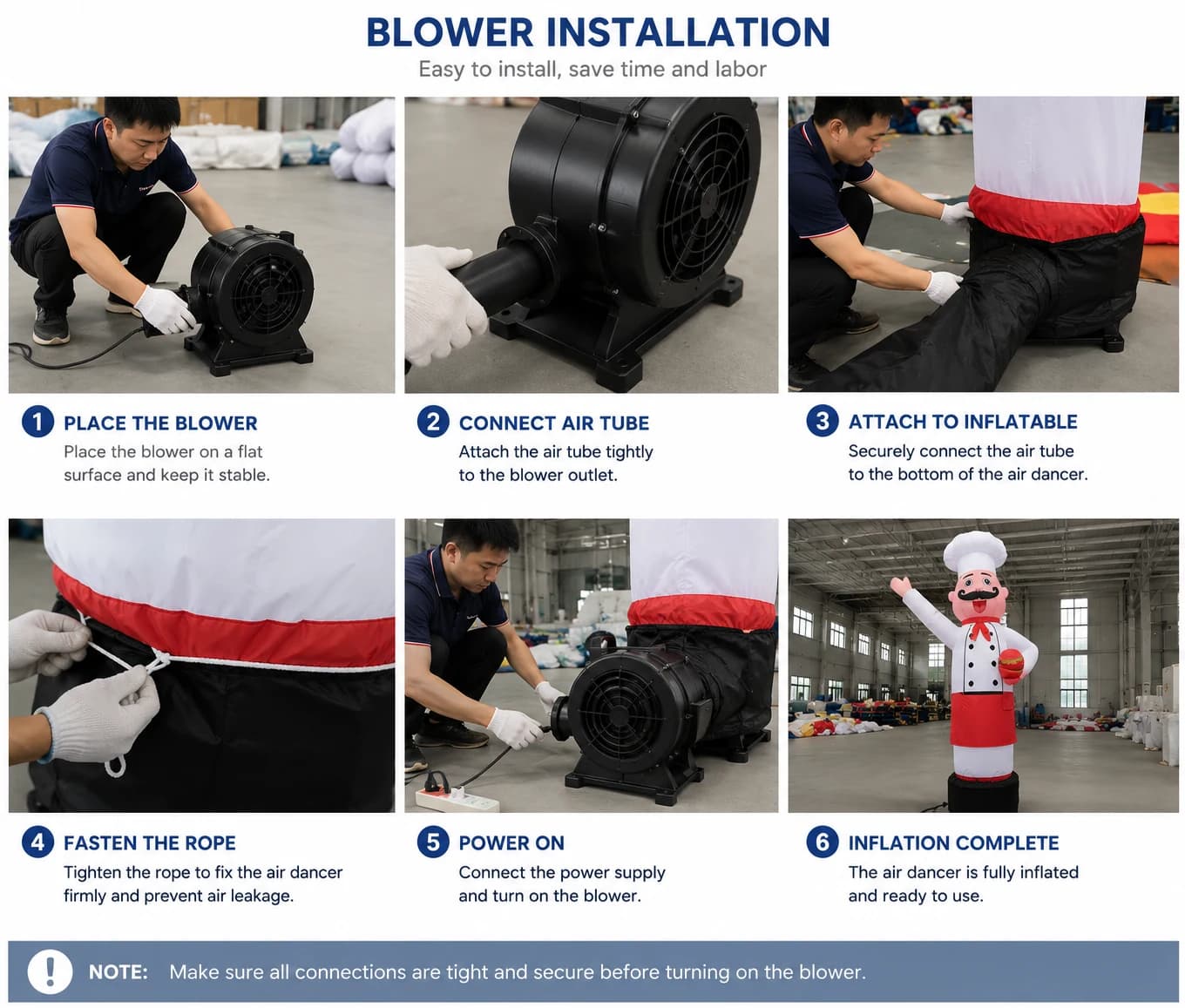 Giant Inflatable Chef Air Dancer Blower Installation Steps | InflatCustom