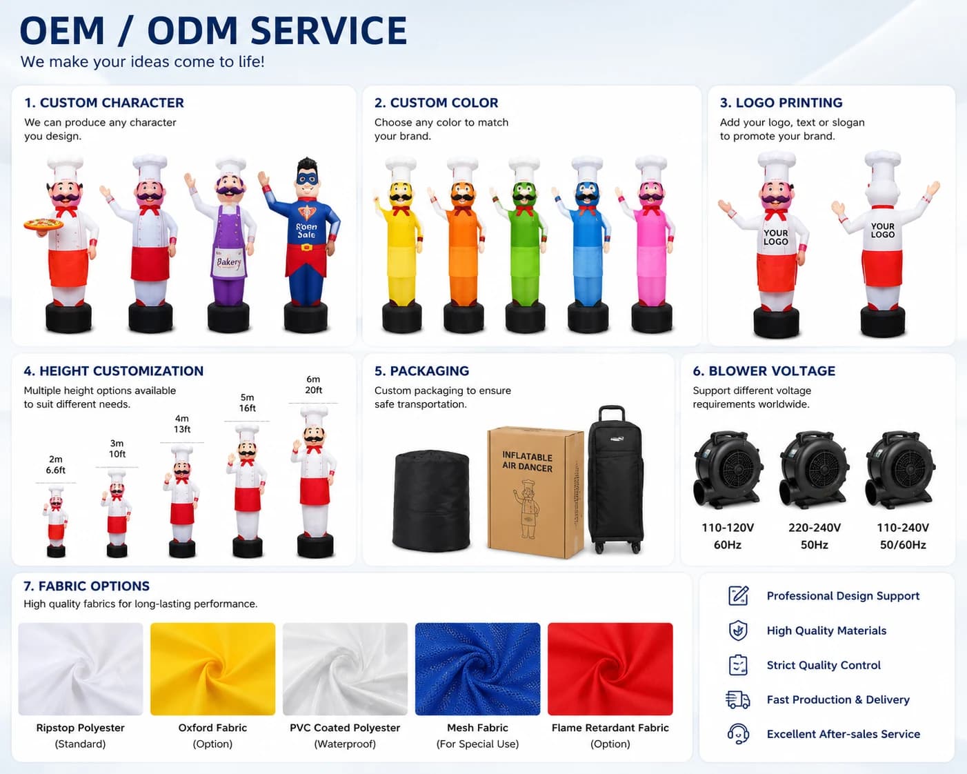 Giant Inflatable Chef Air Dancer OEM ODM Custom Colors Heights and Logo Printing | InflatCustom