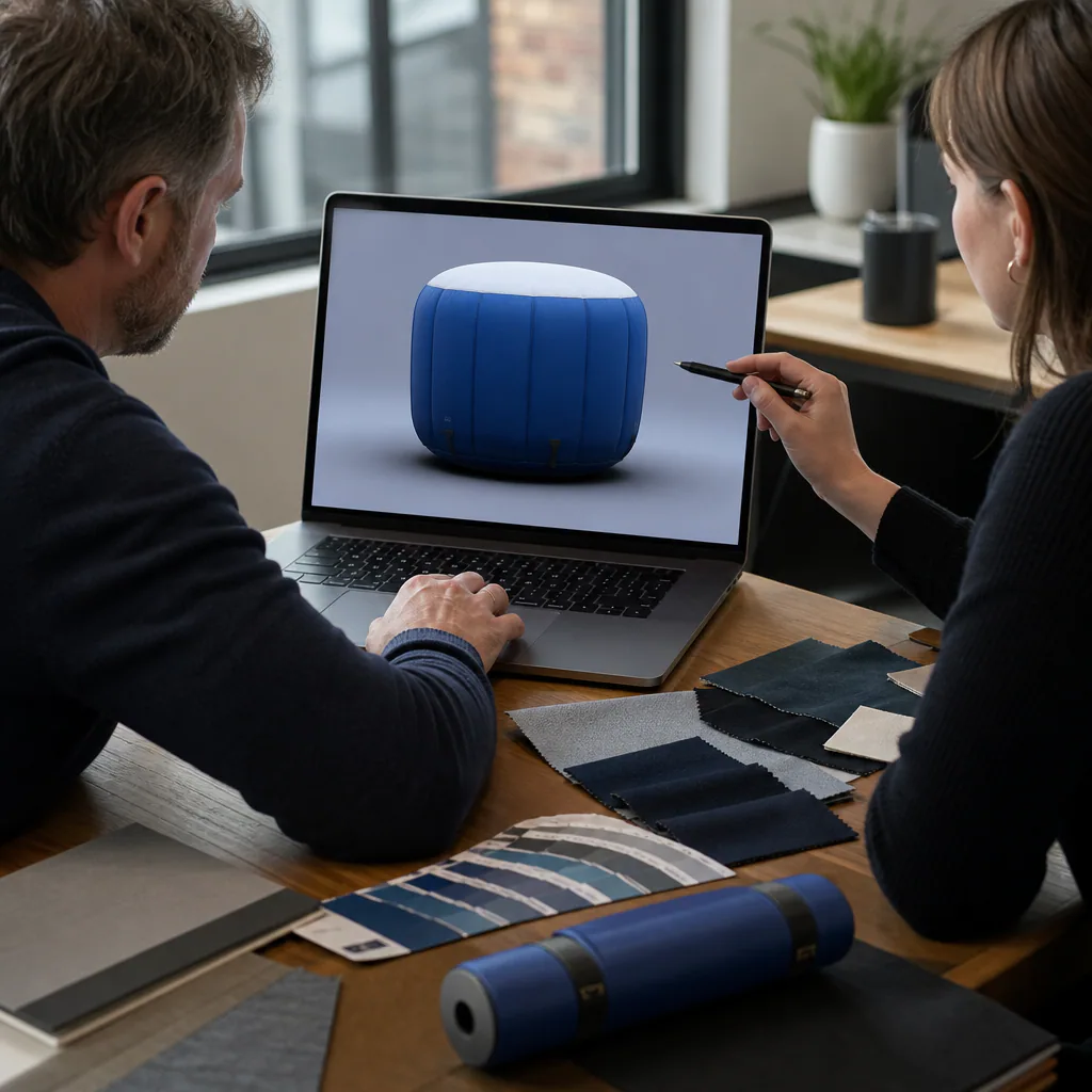 Artwork and mockup review for a custom inflatable product replica