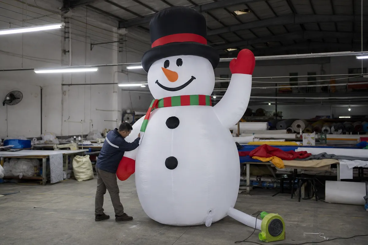 Commercial Christmas inflatable inflation test before packing