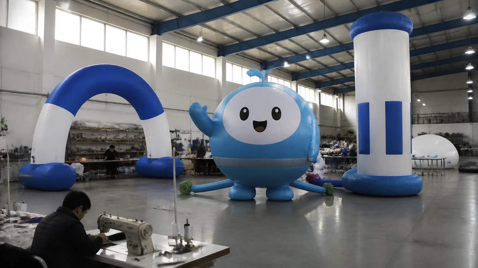 Custom advertising inflatables production floor for a Q4 campaign offer