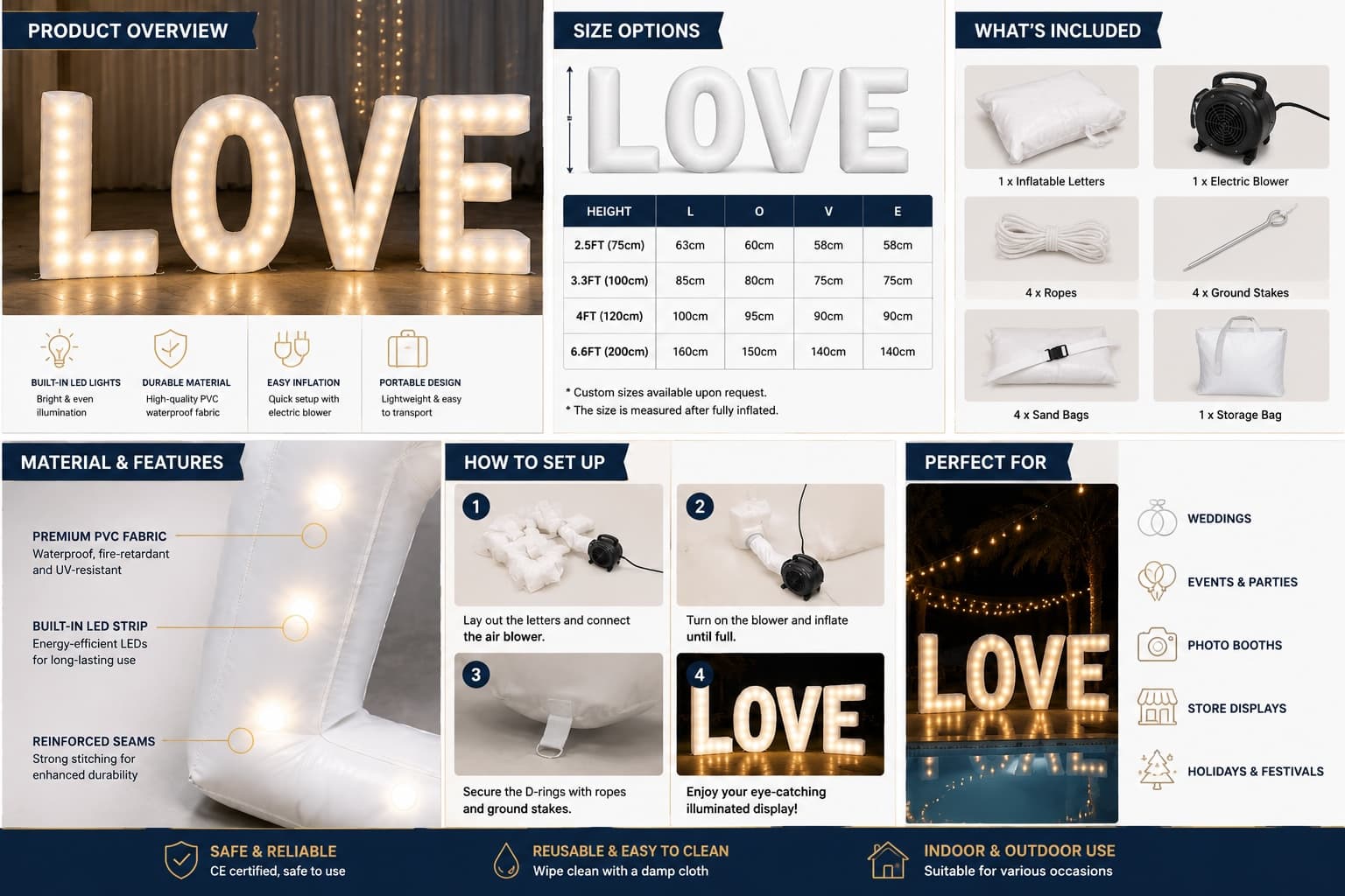 Inflatable letters size options and setup guide