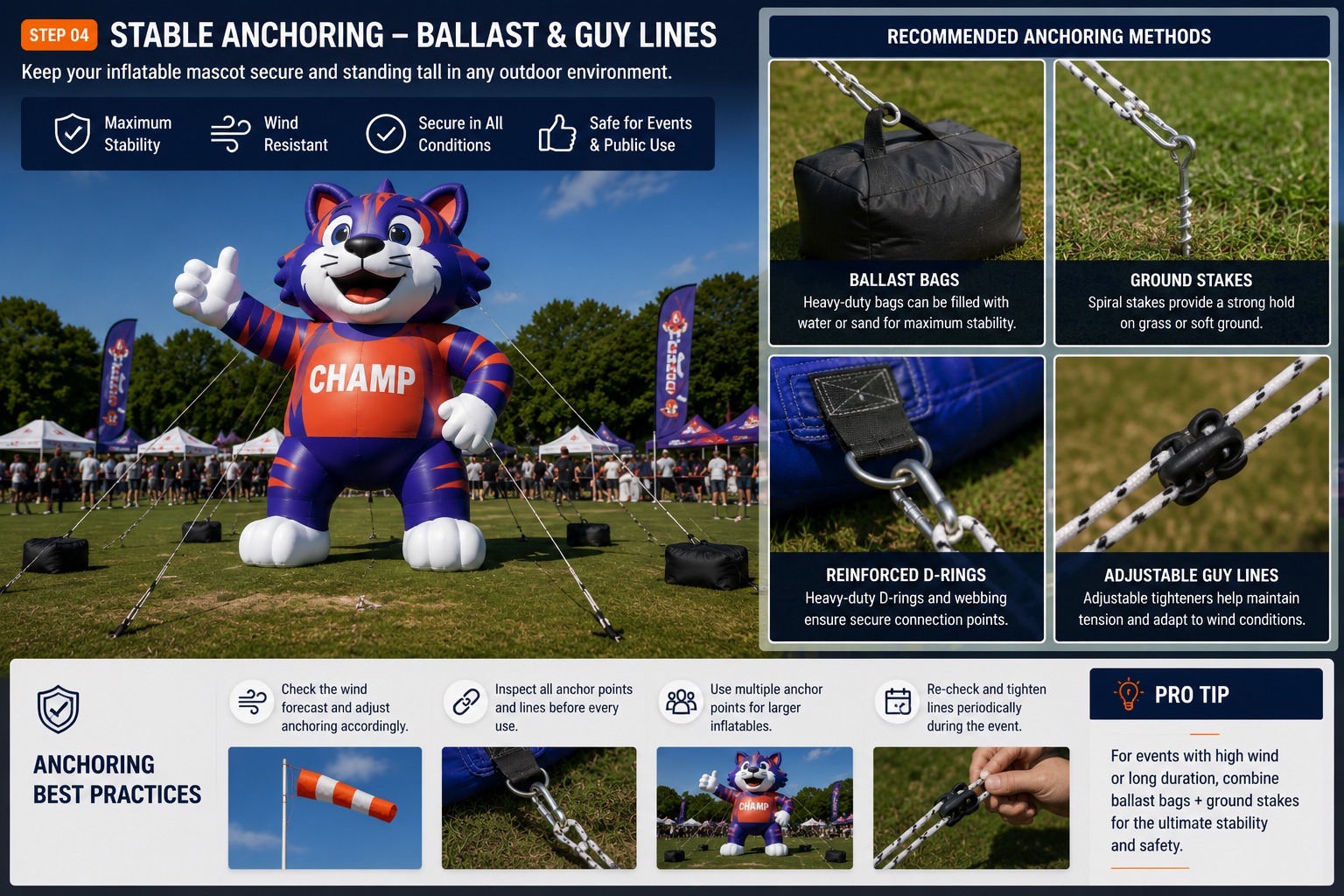 Custom inflatable animal mascot model prepared for outdoor event setup