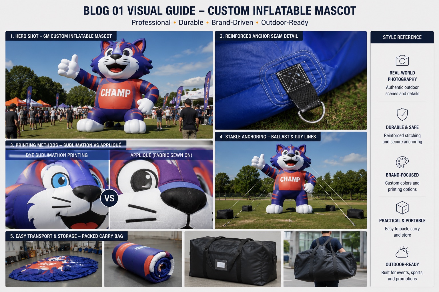 Six metre custom inflatable mascot displayed outdoors for event advertising