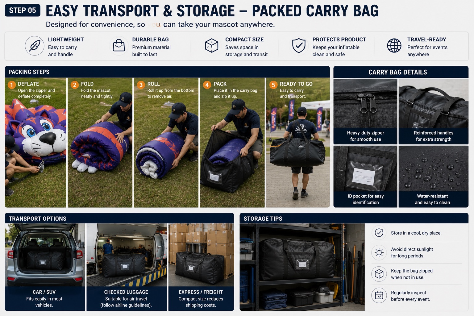 Inflatable mascot accessories and production details prepared before delivery