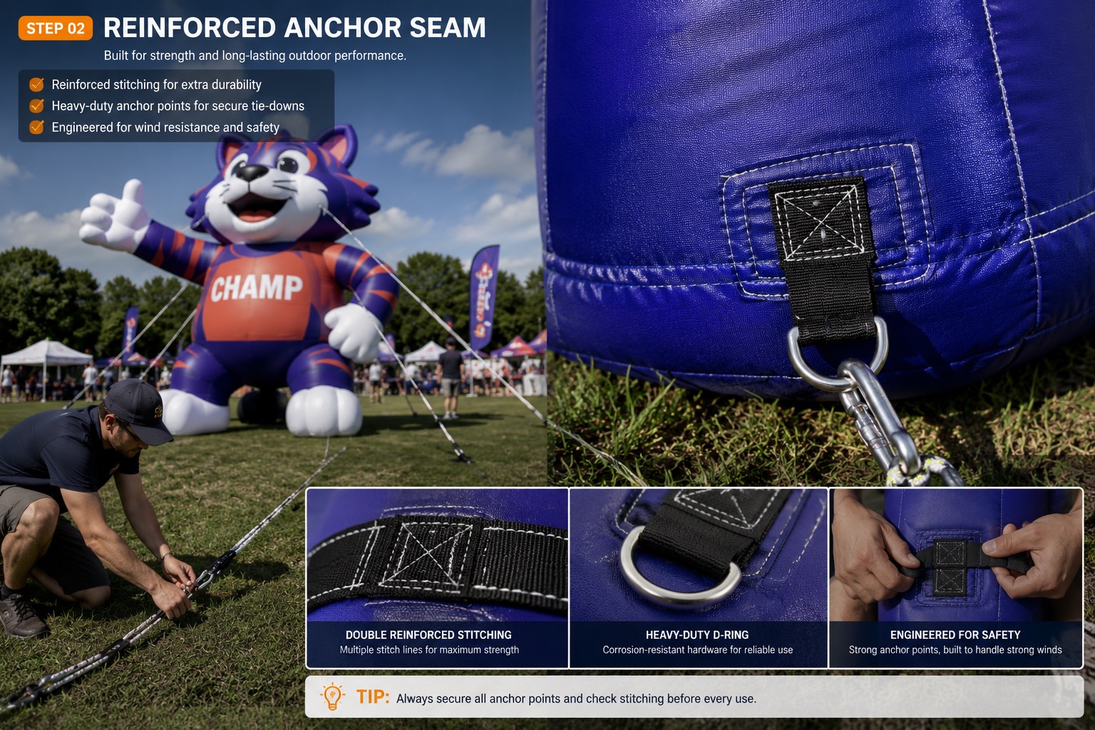 Custom inflatable mascot quality inspection and reinforced seam checking