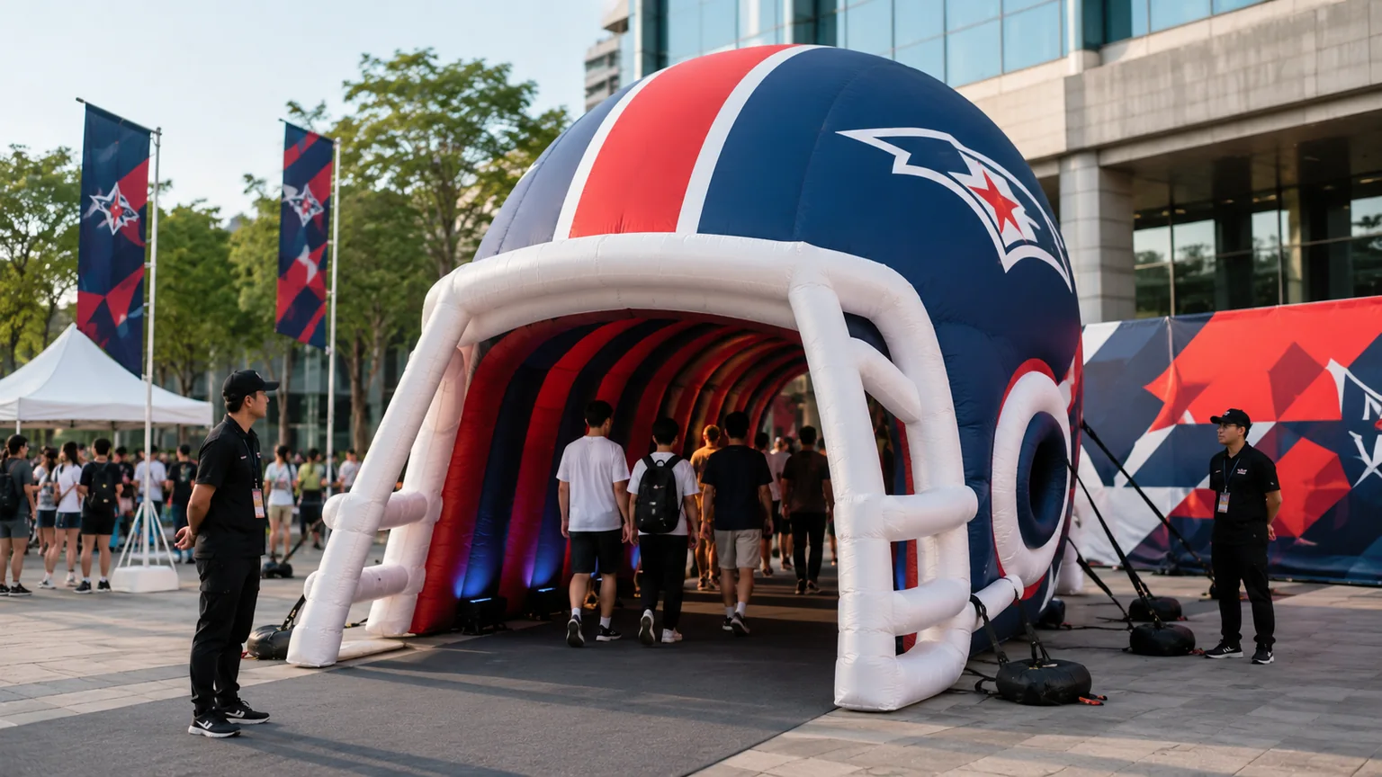 Inflatable helmet tunnel used as a branded entrance at a live event activation
