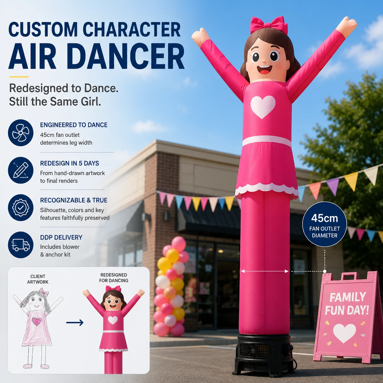 Custom Character Air Dancer: Redesigning a Hand-Drawn Girl Around a 45cm Fan