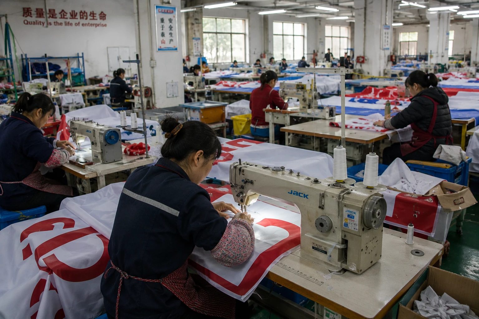 Sewing workshop for inflatable fabric assembly