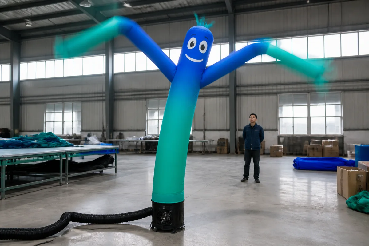 Original character Air Dancer connected to a blower during an illustrative production test