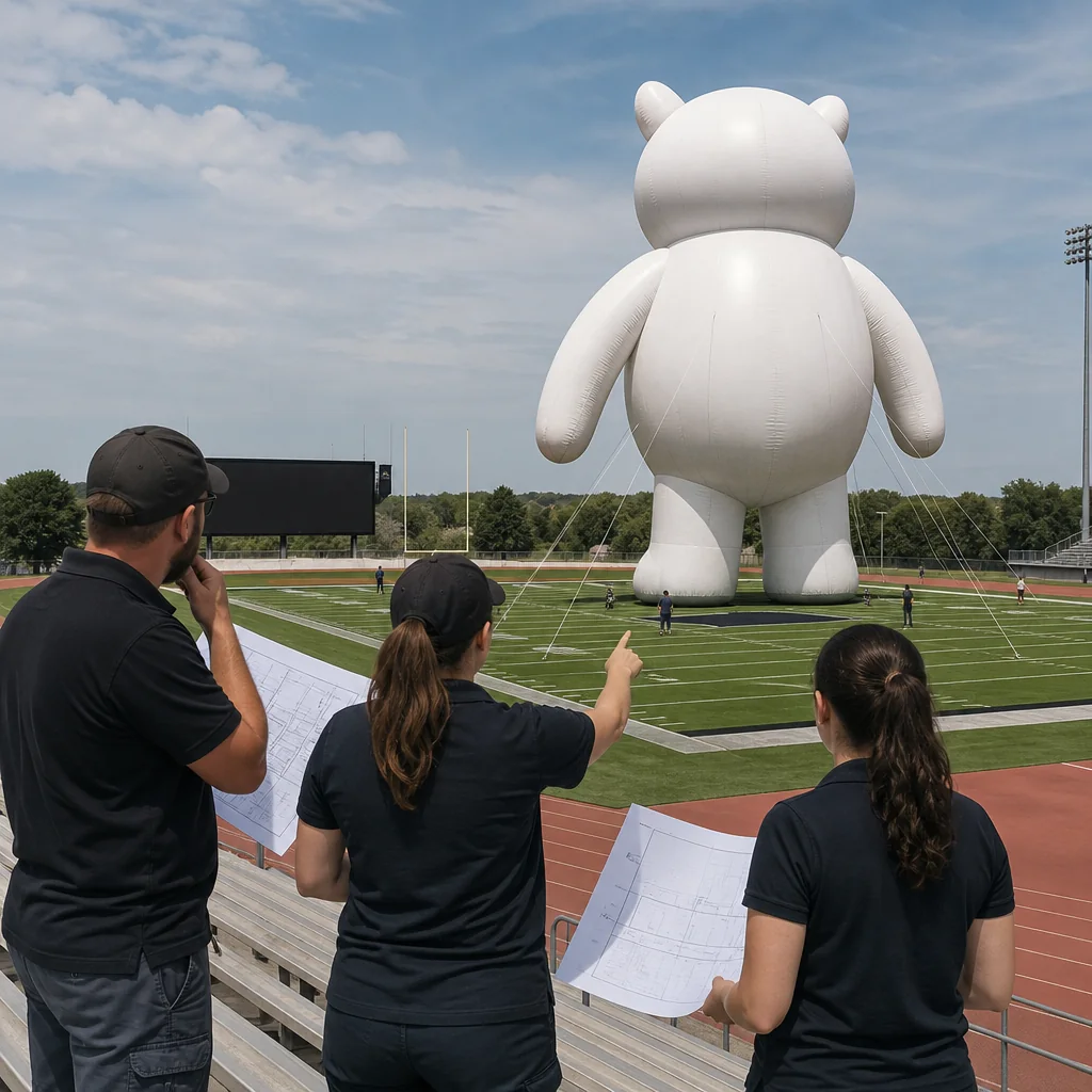 Illustrative field visibility review for an inflatable sports mascot