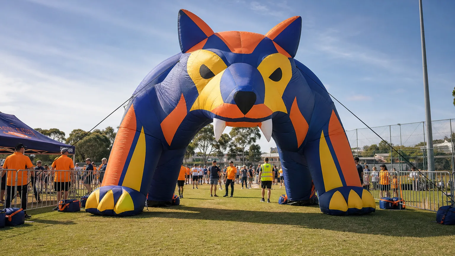 Illustrative planning view of a custom inflatable mascot for an Australian sports sponsorship