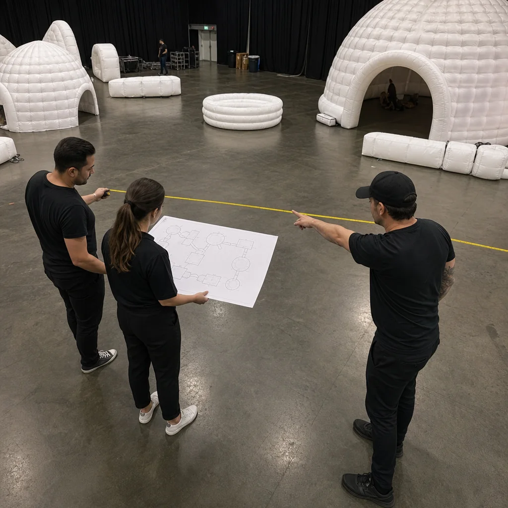 Illustrative layout and access review for a modular inflatable event structure
