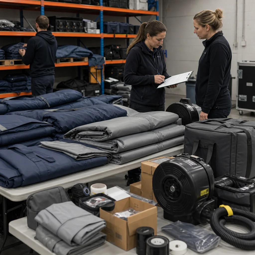 Illustrative packing and reuse handover for a modular inflatable event structure