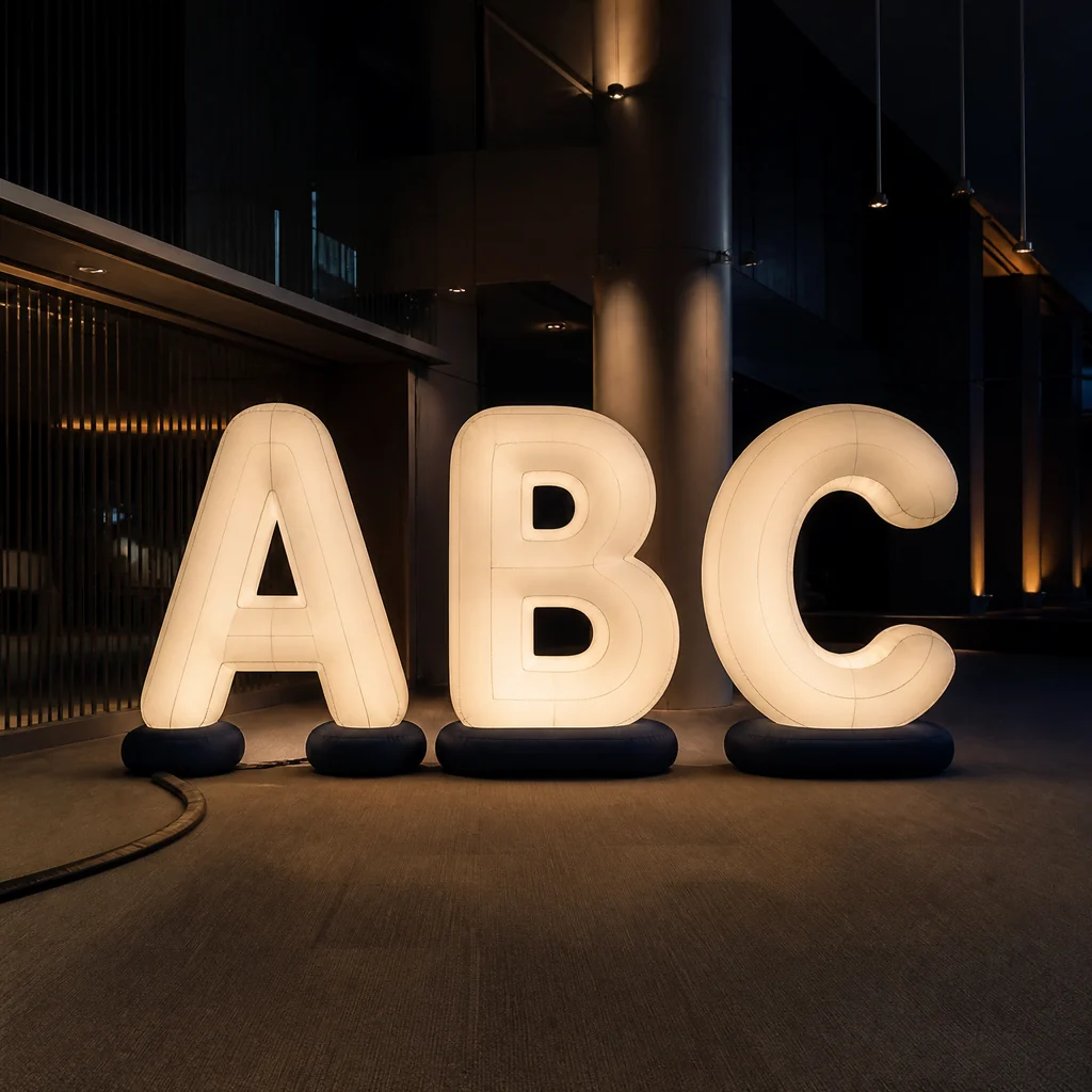 Internally illuminated inflatable letters planned for an evening event display