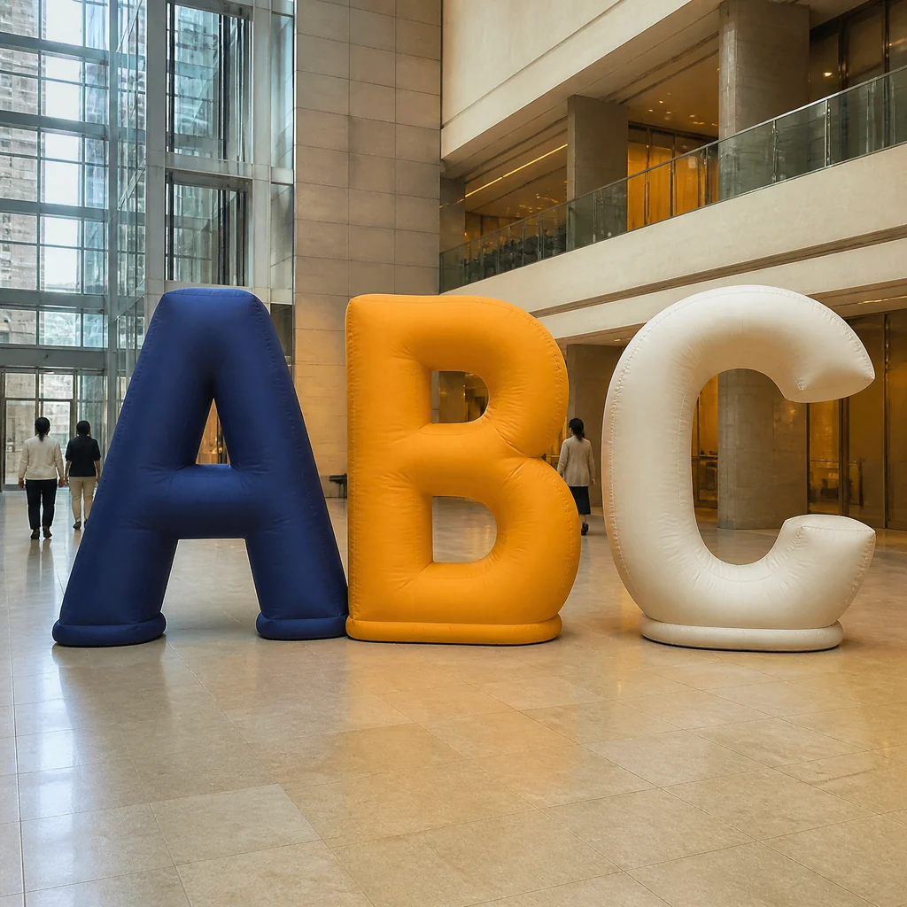 Large inflatable letters in an illustrative retail atrium photo-zone