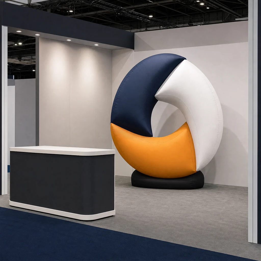 Abstract inflatable logo sign planned for a trade show booth