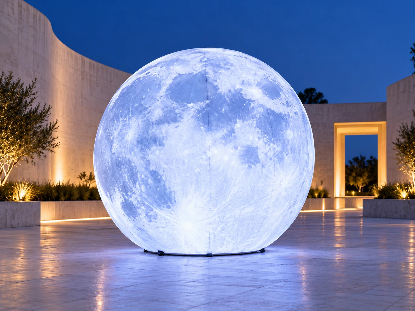 Concept illustration of an LED illuminated inflatable moon at an evening event